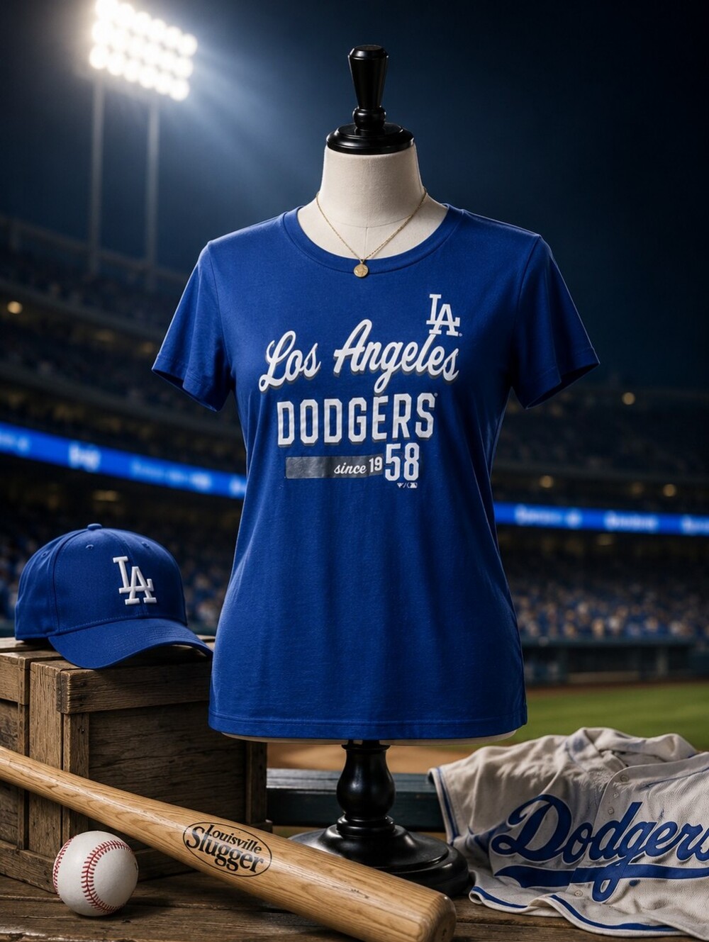 Women's Fanatics LA Los Angeles Dodgers Graphic T Shirt Blue Size Large Official